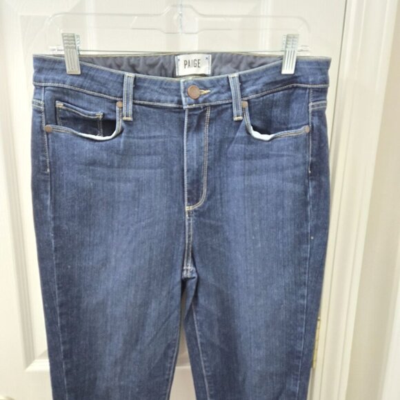 Paige‎ Hoxton Crop Rollup Womens Jeans Size 31 Dark Wash Distressed High Waist - Picture 5 of 11